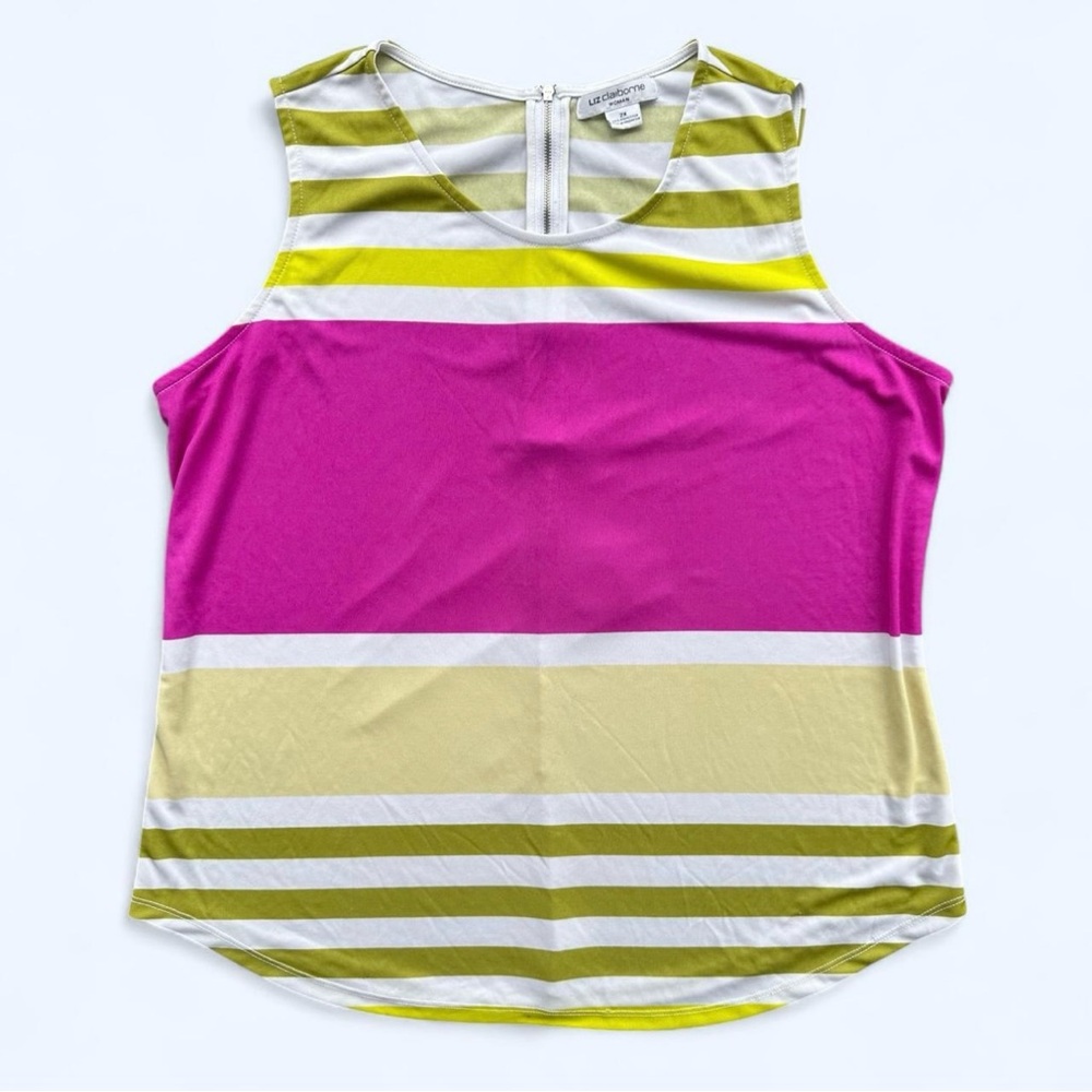 Liz Claiborne Striped Colorful Back Zipper Accent Sleeveless Top Plus Size 2X